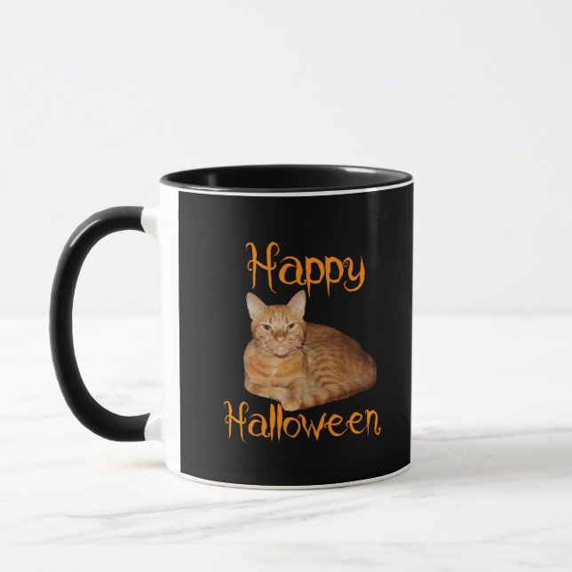 Happy Halloween Non-Beängstigend Orange Tabby Cat Tasse (Links)