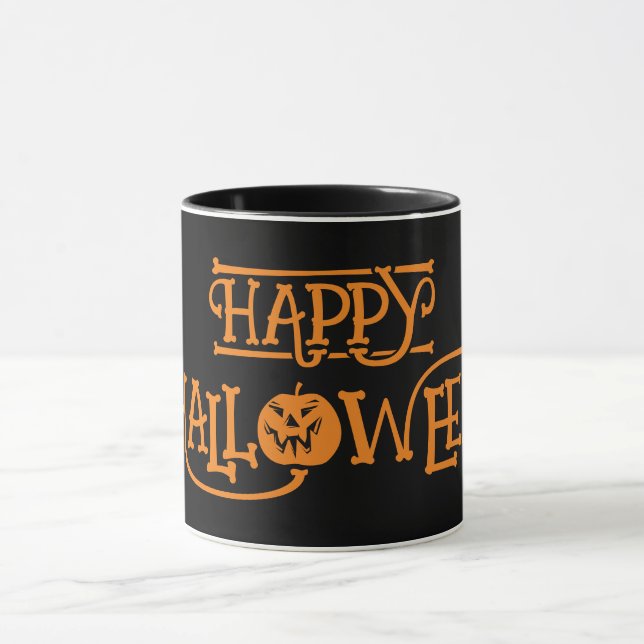 Happy Halloween Orange Black Coffee Tasse (Zentrum)