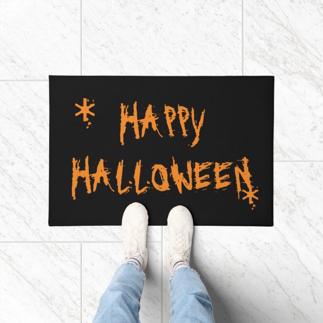 Happy Halloween, Orange Black Fußmatte (Indoor)