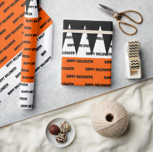 Happy Halloween Orange Black Personalisiert Geschenkpapier