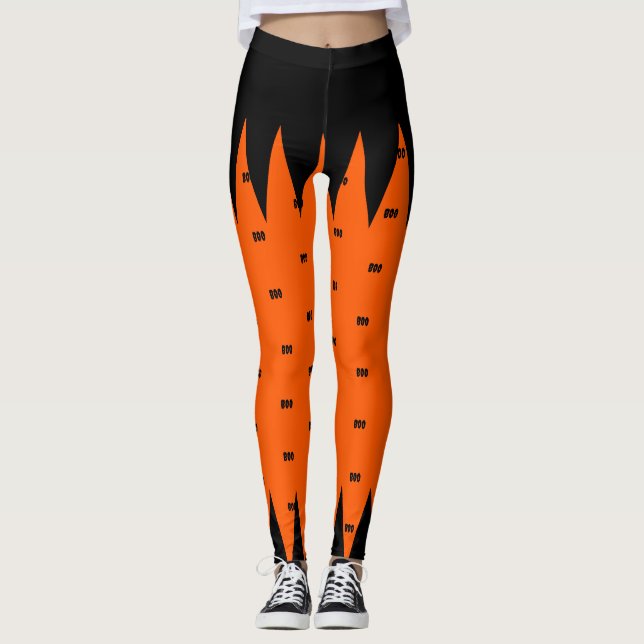 Happy Halloween Orange Black Personalisiert Leggings (Vorderseite)