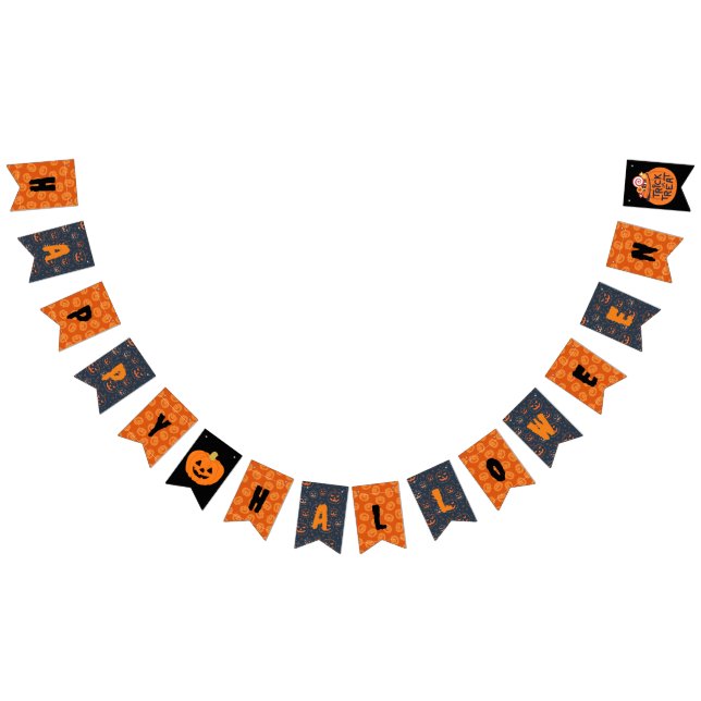 Happy Halloween Orange Black Pumpkin Gemustert Wimpelkette (Alle)