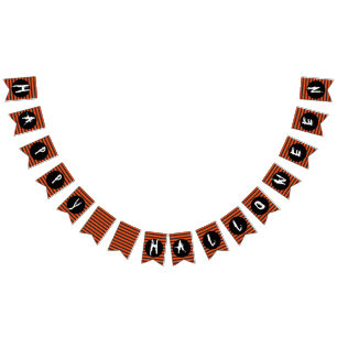 Happy Halloween Orange Black Striped Fun Schriftar Wimpelkette