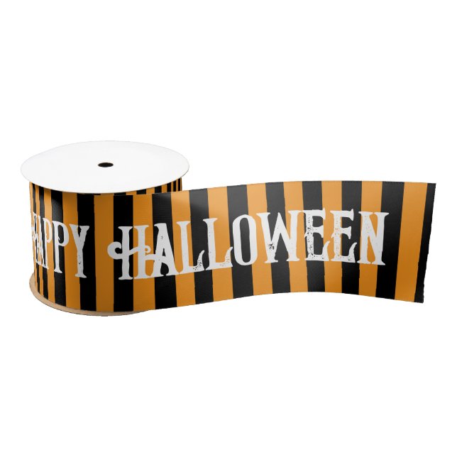 Happy Halloween Orange Black Witch Stripes Satinband (Spule)