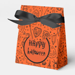 Happy Halloween Orange Doodle Pattern Geschenkschachtel