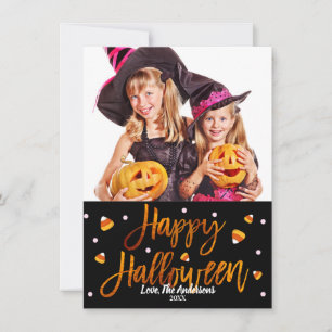 Happy Halloween Orange Foil Modernes Script Foto Karte