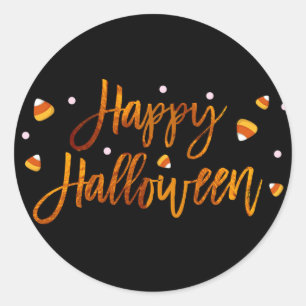 Happy Halloween Orange Foil Modernes Script Trendy Runder Aufkleber