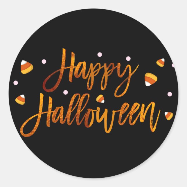 Happy Halloween Orange Foil Modernes Script Trendy Runder Aufkleber (Vorderseite)