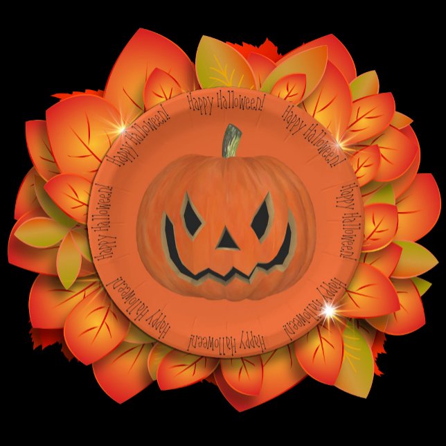 Happy Halloween Orange Jack Pumpkin Face Party Pappteller (Von Creator hochgeladen)