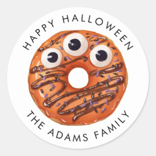 Happy Halloween Orange Monster Donut Runder Aufkleber