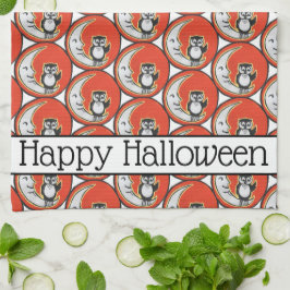 Happy Halloween Orange Moon Vintag Whimsical Geschirrtuch