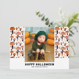 Happy Halloween Orange Mushroom Fall Foto Feiertagskarte
