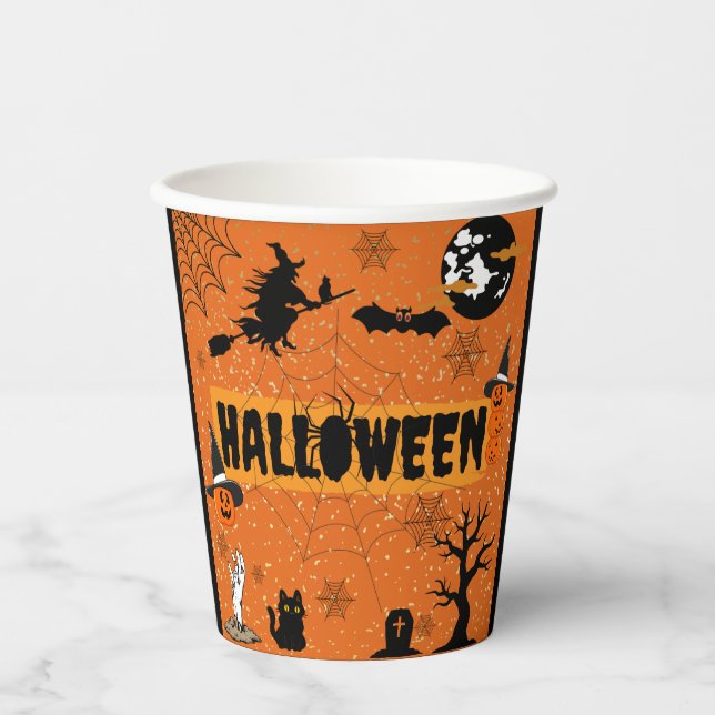 HAPPY HALLOWEEN(ORANGE) PAPIER CUPS PAPPBECHER (Vorderseite)
