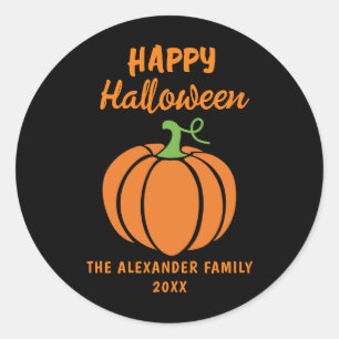Happy Halloween Orange Pumpkin Black Runder Aufkleber
