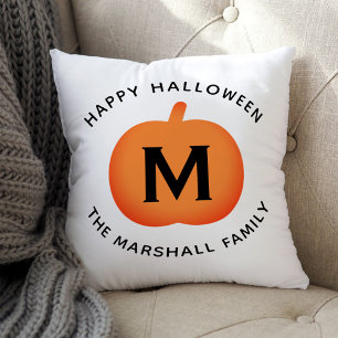 Happy Halloween Orange Pumpkin Custom Initial Kissen