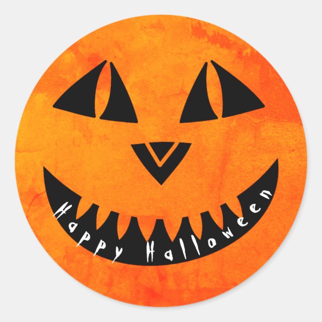 Happy Halloween Orange Pumpkin Jack o' Lantern Runder Aufkleber (Vorderseite)