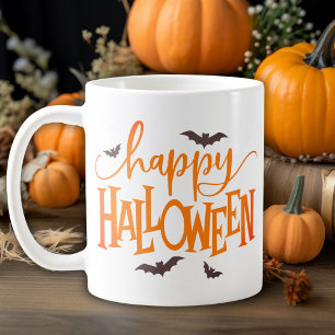Happy Halloween Orange Script mit Black Bats Kaffeetasse