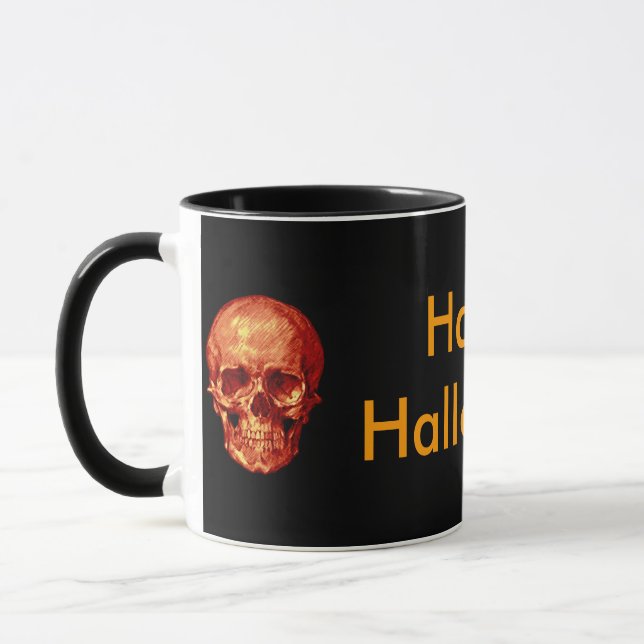 Happy Halloween Orange Skull Tasse (Links)