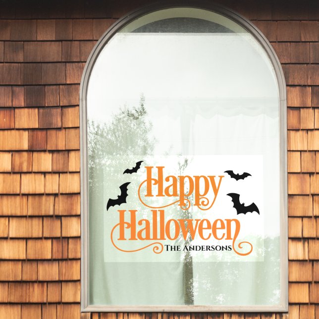 Happy Halloween Orange und Black Custom Fensteraufkleber (Happy Halloween Orange and Black Custom Window Cling - Just add your family name or special text!)