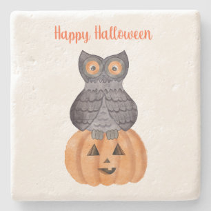 Happy Halloween Owl and Pumpkin Steinuntersetzer