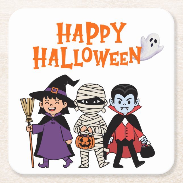 Happy Halloween Paper Coaster Rechteckiger Pappuntersetzer (Vorderseite)