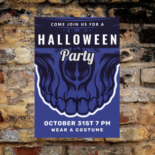 Happy Halloween Party Einladung Blaues Skelett Postkarte