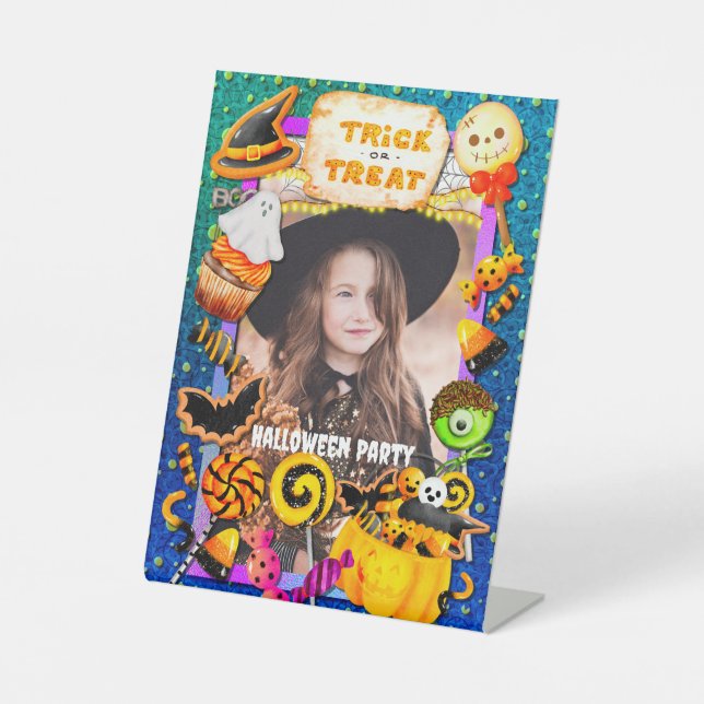 Happy Halloween Party gefüllt mit Trick oder Lecke Sockelschild (Vorderseite)