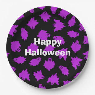 Happy Halloween Party Lila Ghost Pappteller