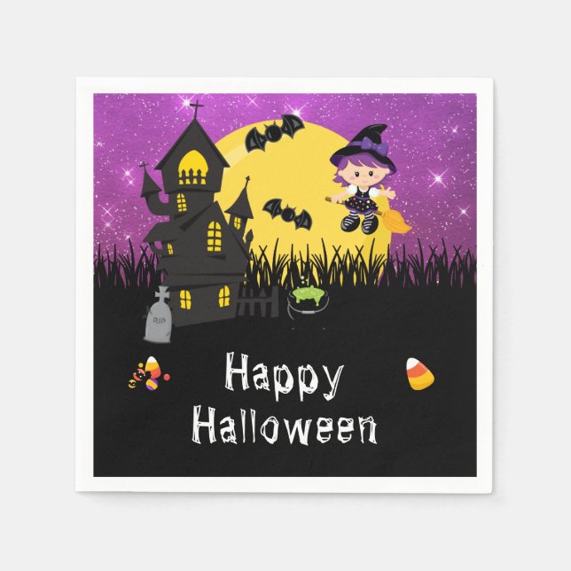 Happy Halloween Party Lila Serviette (Vorderseite)