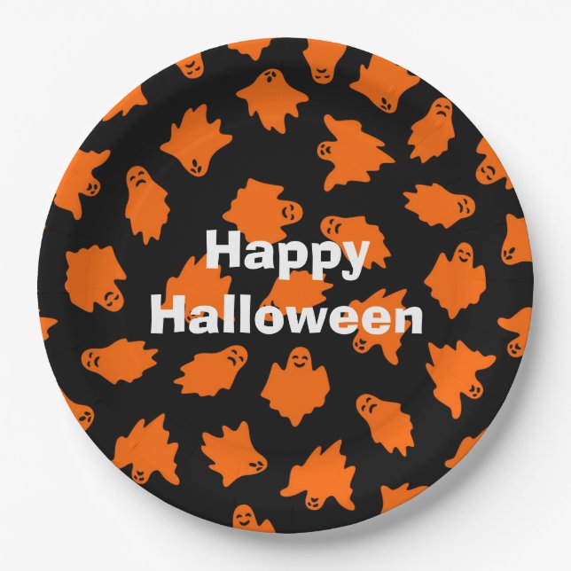 Happy Halloween Party Orange Ghost Pappteller (Vorderseite)