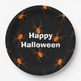 Happy Halloween Party Orange Spider Pappteller