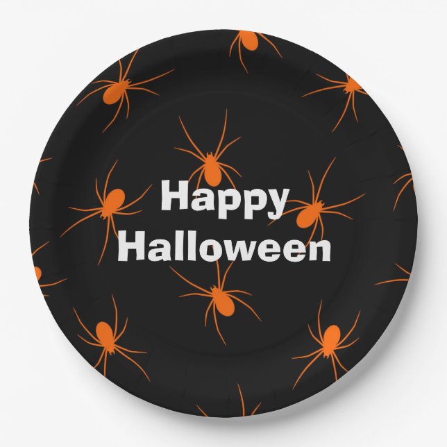 Happy Halloween Party Orange Spider Pappteller (Vorderseite)