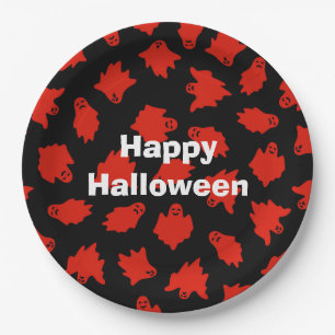 Happy Halloween Party Red Ghost Pappteller
