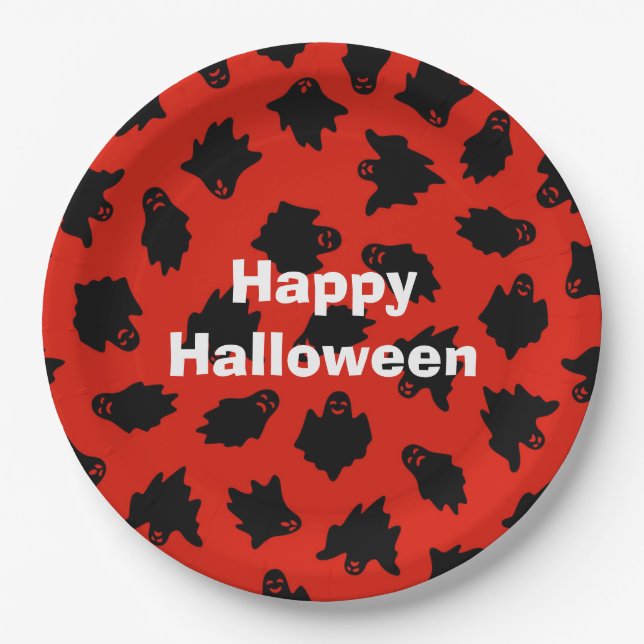 Happy Halloween Party Red Ghost Pappteller (Vorderseite)