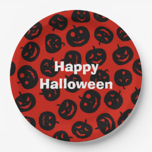 Happy Halloween Party Red Pumpkin Pappteller