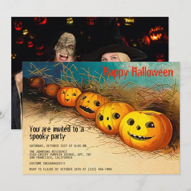 Happy Halloween Party Spooktacular Funny Pumpkins Einladung (Vorne/Hinten)
