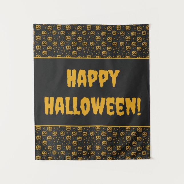 Happy halloween Party spooky Kürbis Cartoon dunkel Wandteppich (Vorderseite)