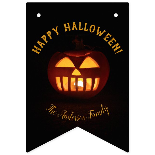 Happy Halloween Party Spooky Orange Pumpkin Wimpelkette (Achte Fahne)