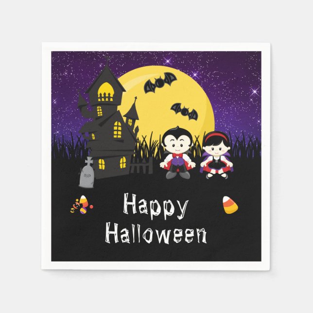Happy Halloween Party Vampires Lila Serviette (Vorderseite)