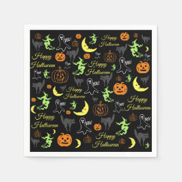 Happy Halloween Pattern Black Serviette