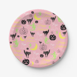Happy Halloween Pattern Pink Pappteller