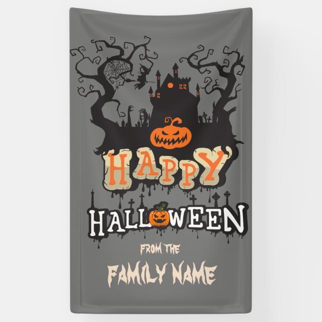 Happy Halloween Personalizable Familienname Custom Banner (Vertikal)