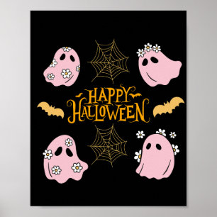 Happy Halloween Pink Ghosts Wall Art Poster