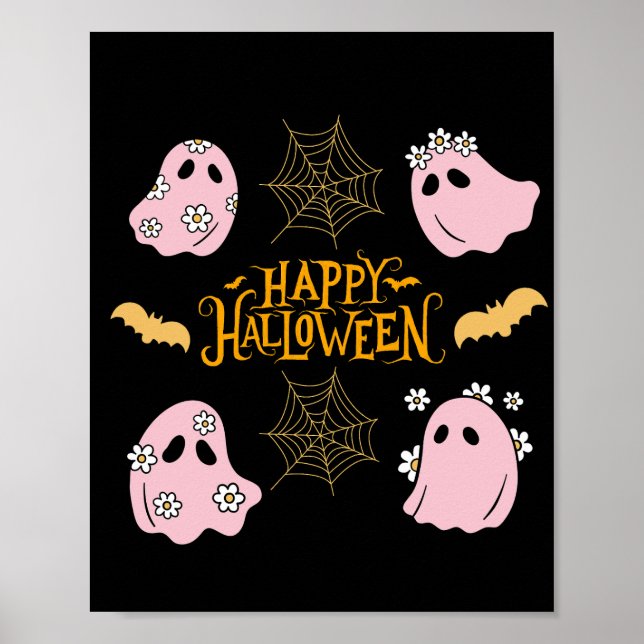 Happy Halloween Pink Ghosts Wall Art Poster (Vorne)
