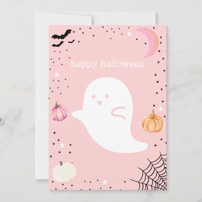 Happy Halloween Pink Niedlich Ghost Card (Vorderseite)