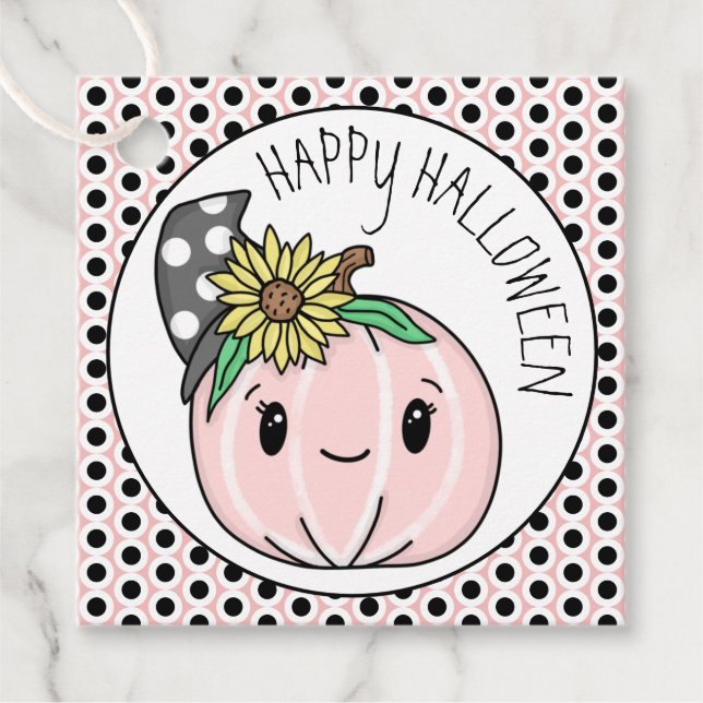 Happy Halloween | Pink Pumpkin and Polka Dots Geschenkanhänger (Vorderseite)