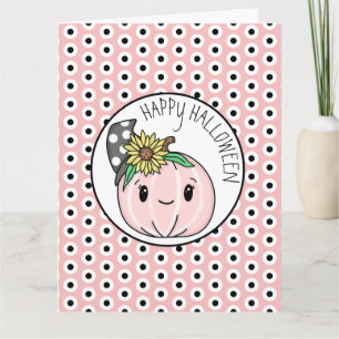 Happy Halloween Pink Pumpkin and Polka Dots Karte