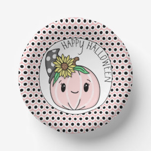 Happy Halloween Pink Pumpkin and Polka Dots Pappteller