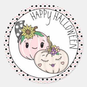 Happy Halloween   Pink Pumpkin and Polka Dots Runder Aufkleber