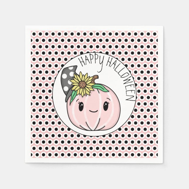 Happy Halloween | Pink Pumpkin and Polka Dots Serviette (Vorderseite)